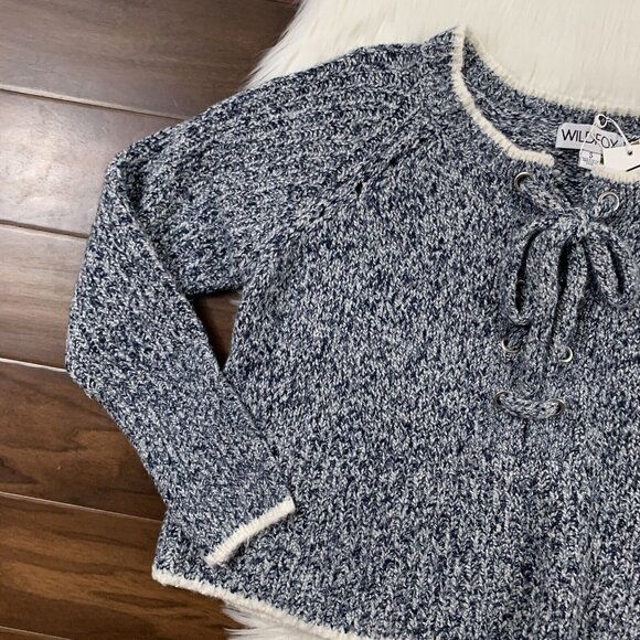 Wildfox Women's Size Small Blue White Lace Up Queen Oxford Oversized Sweater Top - Picture 3 of 10